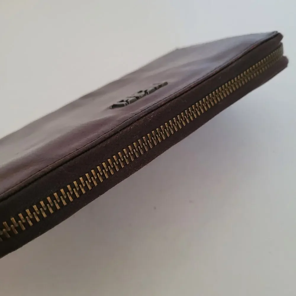 Diesel Brown Pink Leather Large Wallet Clutch‎ Accordion Zip Around Long Logo